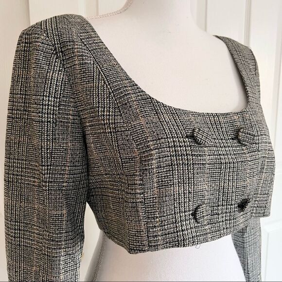 For Love & Lemons Frankie Plaid Crop Top Grey Wool Blend Large MSRP $189 - Picture 6 of 10